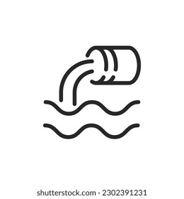 Water Pollution Icon. Industrial Pipe Discharging Waste Water into Pond, River, Sea or Ocean, Symbol of Environmental Damage, Vector Design.