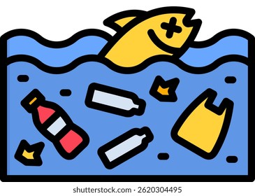 Water Pollution Icon Lineal Color Vector Illustration