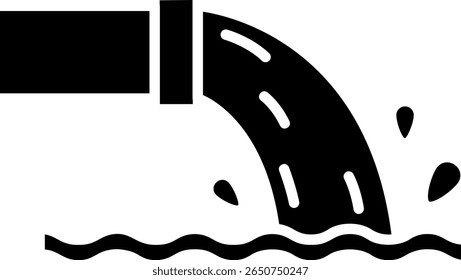 Water Pollution Icon: Pipe Discharging Waste into Water