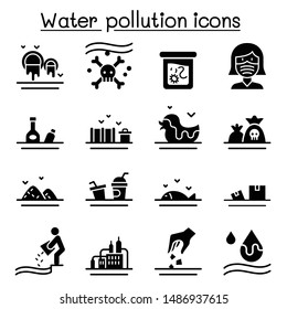 Water pollution icon set flat style