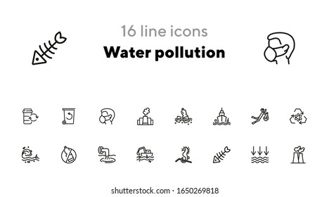 Water pollution icon set. Line icons collection on white background. Litter, sea, plastic. Environment concept. Can be used for topics like problem, danger, conservation