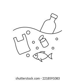 Water pollution icon, such as, pollution, dirty, bin, plastic, industry waste , world water day, waste. isolated on white background. vector illustration