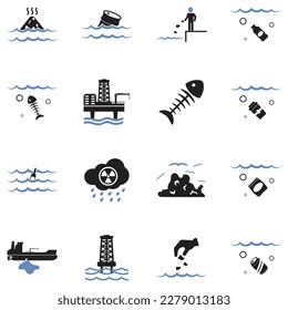 Water Pollution Icons. Two Tone Flat Design. Vector Illustration.