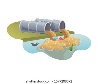 Water Pollution from Industrial Pipe. Sewage and drainage toxins dirty water. Environmental pollution