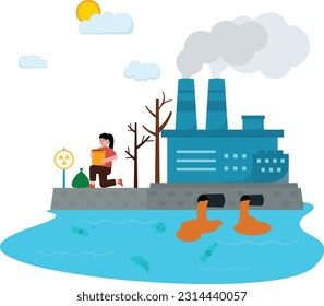 Water Pollution At Industry Area Illustration