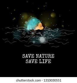 Water pollution. Isolated vector illustration of  environmentally friendly planet. Concept illustration for environment care