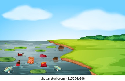 A water pollution landscape illustration