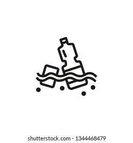 Water pollution line icon. Plastic bottle, garbage, waste. Ecology concept. Can be used for topics like problem, ecosystem, environment