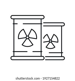 Water Pollution Linear Icon. Barrels With Radioactive Waste. Environmental Diseases Factor. Urban Chemical Polution. Vector Isolated Outline Drawing. Editable Stroke