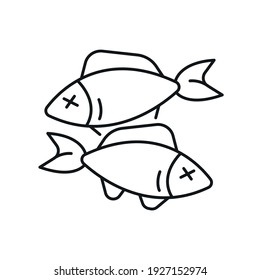 Water Pollution Linear Icon. Dead Fishes. Environmental Diseases Factor, Industrial Contamination. Urban Chemical Polution. Vector Isolated Outline Drawing. Editable Stroke