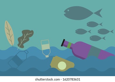 Water pollution, marine waste graphic, ocean problem