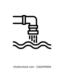 Water pollution pipe icon in line art style on white background, sign for mobile concept and web design, Industrial waste from pipe into sea outline vector icon, Environmental pollution symbol