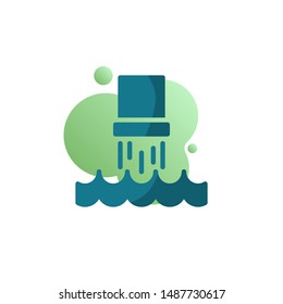 Water pollution pipe icon vector, Industrial waste from pipe into water filled flat sign, bicolor pictogram, green colors. Environmental pollution symbol, logo illustration