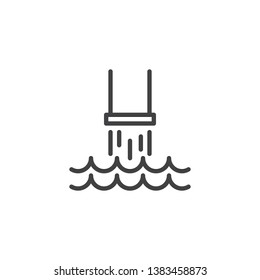 Water Pollution Pipe Line Icon. Linear Style Sign For Mobile Concept And Web Design. Industrial Waste From Pipe Into Sea Outline Vector Icon. Environmental Pollution Symbol, Logo Illustration. 