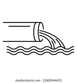 Icono de tubería de contaminación del agua. Residuos industriales de tubería al mar Ilustración plana sobre fondo blanco..eps
