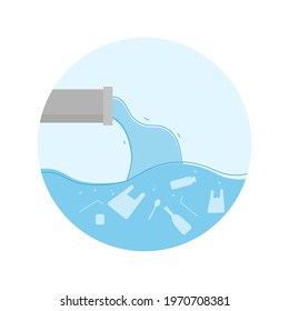 Water Pollution. Plastic Garbage In Sea. Icon Vector Illustration