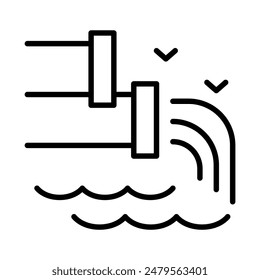 Water pollution, sewer pipe icon in thin line style Vector illustration graphic design