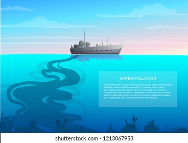 Water pollution. Ship in the ocean