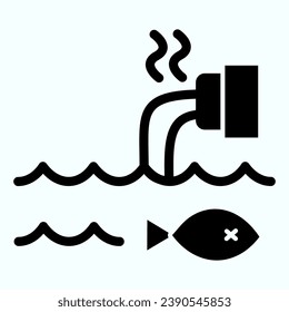 Icono sólido de la contaminación del agua. Agua sucia contaminada de mar e ilustración de tubería aislada en blanco. Diseño de estilo glifo de contaminación, diseñado para web y aplicación. Eps 10