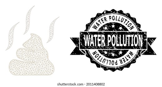 Agua Contaminación textura estampado y aroma vectorial modelo de malla de mierda. El sello negro tiene el título de Contaminación por agua dentro de cinta y rosette. Resumen de la porquería de aroma de malla 2d, construida a partir de malla plana.
