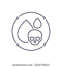 water pollution with toxins icon, toxic waste line vector