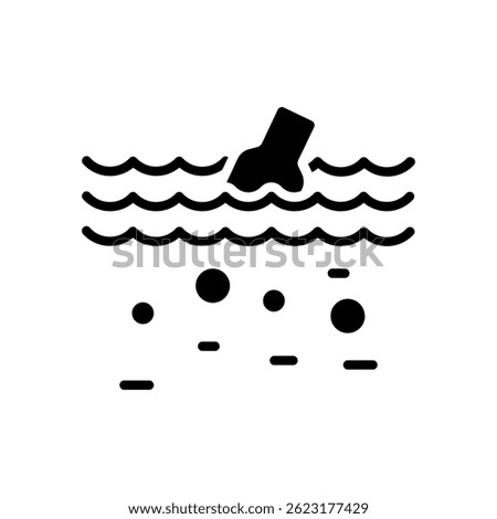 Water Pollution Vector for Contaminated Rivers and Environmental Risk. Dirty water and plastic debris illustration. Eco crisis concept. Glyph Icon