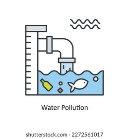 Ilustración de diseño de iconos de esquema rellenado por el vector de contaminación del agua. Símbolo ecológico sobre el fondo blanco Archivo EPS 10