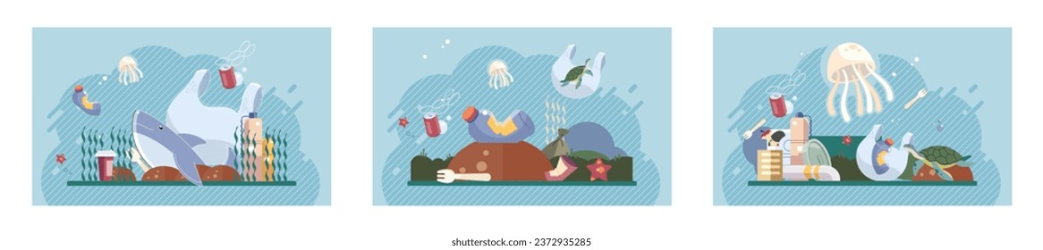 Water pollution. Vector illustration. Climate change affects delicate balance ecosystems and has far reaching consequences The atmosphere plays crucial role in maintaining Earths climate and overall
