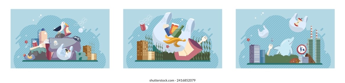 Water pollution. Vector illustration. The water pollution concept emphasizes need for sustainable water management practices The dirty water indicated high levels pollution in river The messy