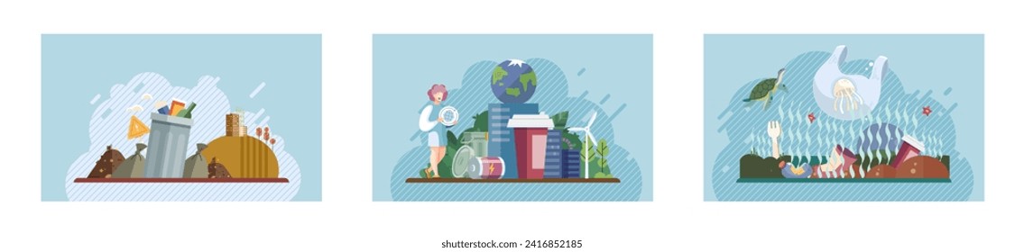 Water pollution. Vector illustration. Contamination water sources through industrial waste poses risk to human health The poisoning rivers and lakes due to chemical spills causes significant harm