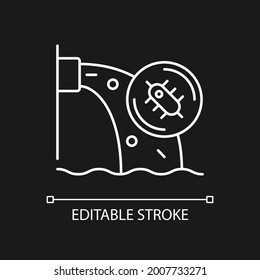 Water pollution white linear icon for dark theme. Contamination. Toxic chemicals in groundwater. Thin line customizable illustration. Isolated vector contour symbol for night mode. Editable stroke