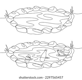 Water pollution. World problem. International Coastal Cleanup Day. One line drawing for different uses. Vector illustration.