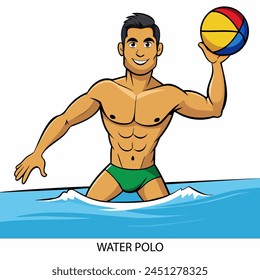 Water polo athlete isolated on white background in cartoon style. Vector illustration.