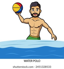 Water polo athlete isolated on white background in cartoon style. Vector illustration.