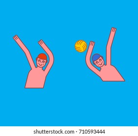 Water polo. Athletes play ball in water. Sports Waters games. Vector illustration
