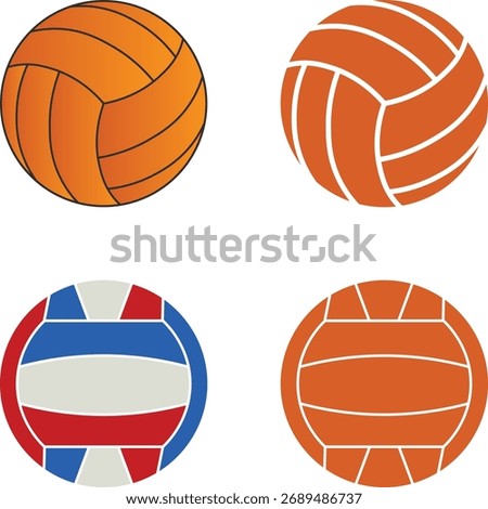 Water Polo Ball Vector Art Icons, Volleyballs for Sports Vector Illustration