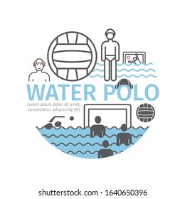 Water polo banner. Line icons. Vector sports signs.