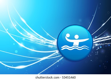 Water Polo Button on Blue Abstract Light Background Original Illustration