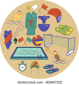 Water polo color set in beige circle