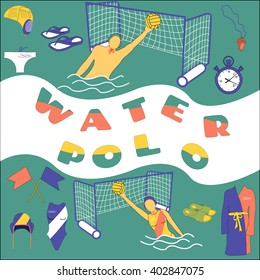 Water polo color set on blue square