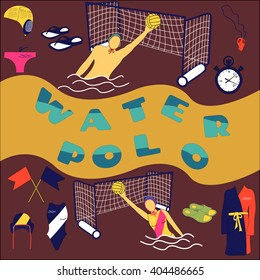 Water polo color set on brown square