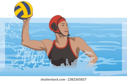 water polo female athlete throwing ball in swimming pool