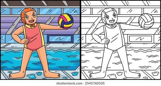 Water Polo Female Player Holding Ball Illustration