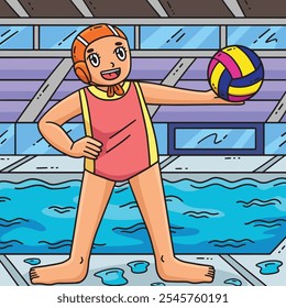 Water Polo Female Player Holding the Ball Colored 