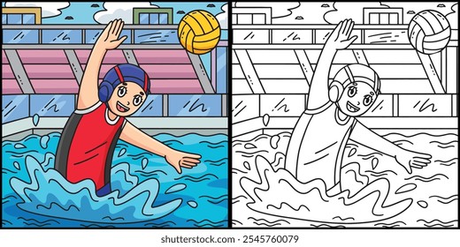 Water Polo Female Player Passing Ball Illustration