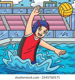 Jugador de waterpolo femenino que pasa la pelota coloreada 