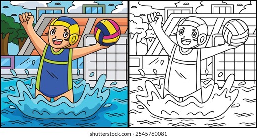 Water Polo Female Player Raising Arms Illustration