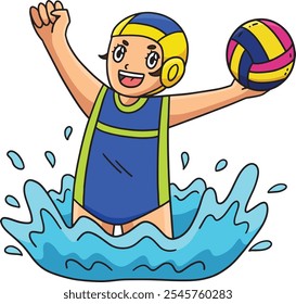 Jugadora de waterpolo levantando brazos Clipart