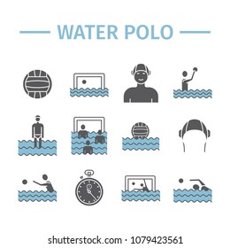 Water polo flat icons. Vector sports signs.