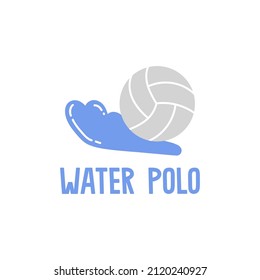 Water polo hand drawn lettering. Vector illustration with water polo ball. Can be used as logo, team emblem, in typographic and web design. Water sports and swimming pool concept.